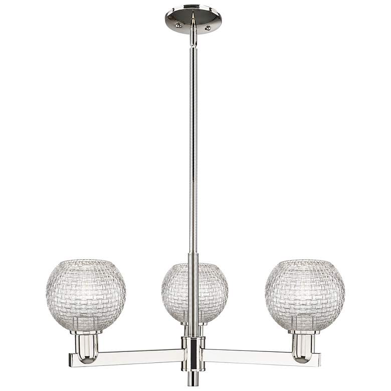 Image 1 Arcadia Athens 28"W 3-Lt Polish Nickel Stem Chandelier w/ Basketweave Shade