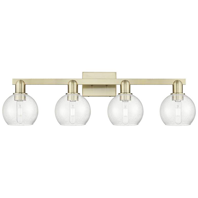 Image 1 Arcadia Athens 33"W 4 Light Antique Brass Bath Light With Seedy Shade