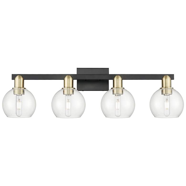 Image 1 Arcadia Athens 33"W 4 Light Black And Brass Bath Light w/ Clear Shade