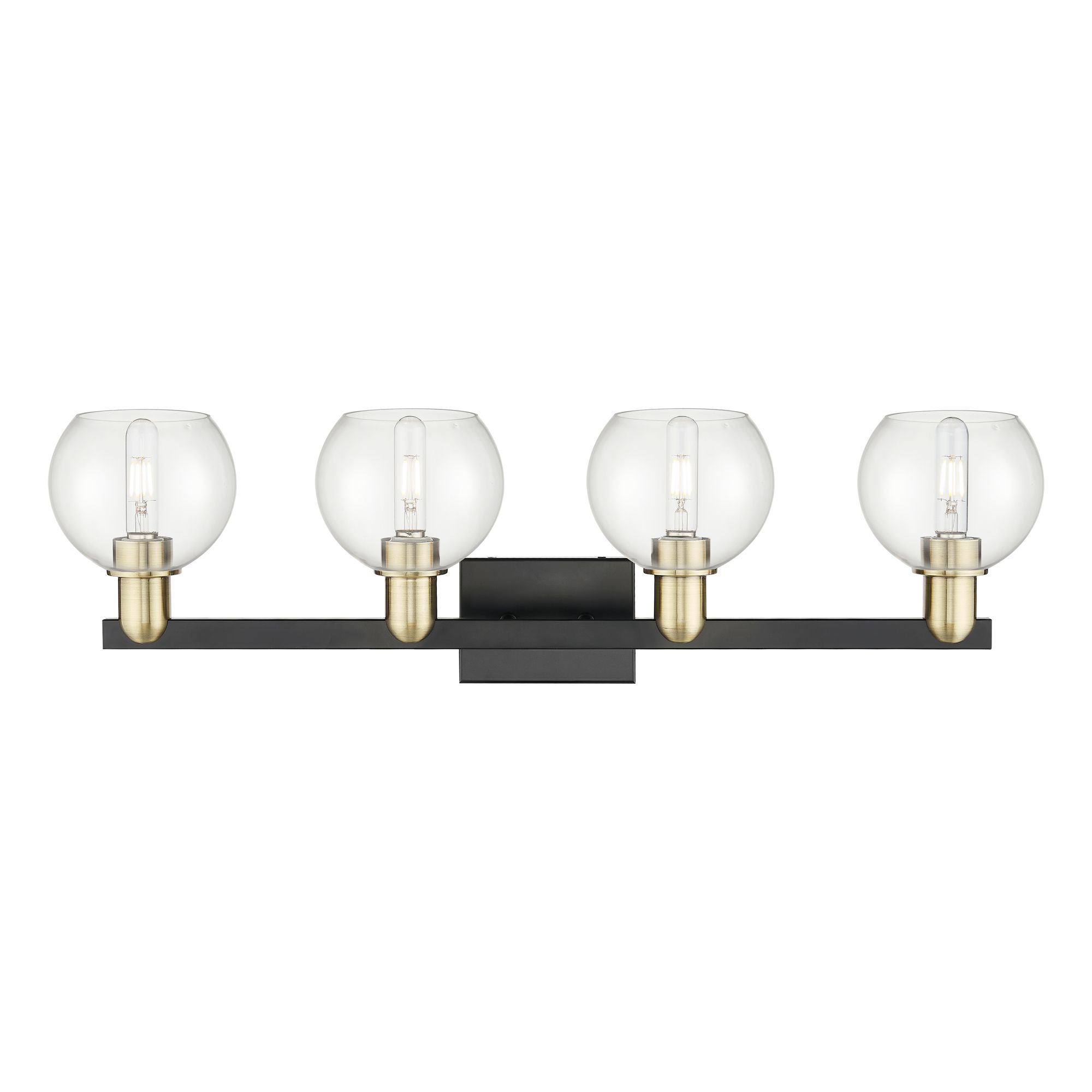 Image 2 Arcadia Athens 33"W 4 Light Black And Brass Bath Light w/ Clear Shade more views