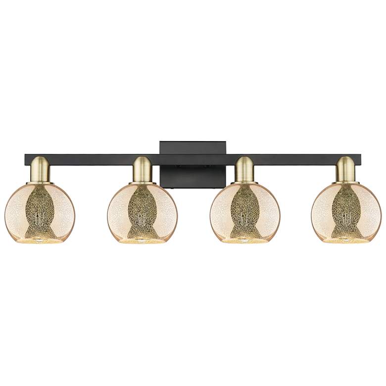 Image 1 Arcadia Athens 33"W 4 Light Black Brass Vanity Light w/ Mercury Shade