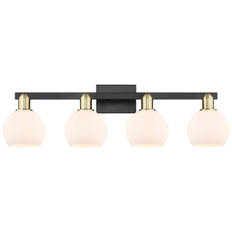 Image 1 Arcadia Athens 33"W 4 Light Black Brass Vanity w/ Matte White Shade