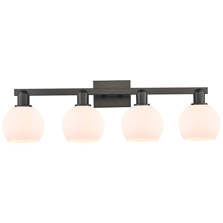 Image 1 Arcadia Athens 33"W 4 Light Black Vanity Light w/ Matte White Shade
