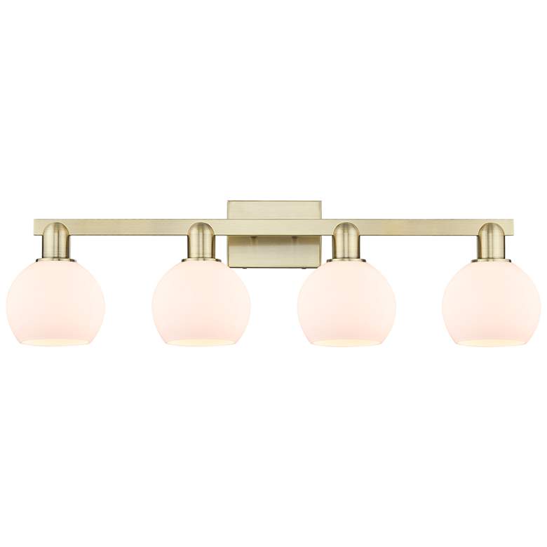 Image 1 Arcadia Athens 33"W 4 Light Brass Vanity Light With Matte White Shade