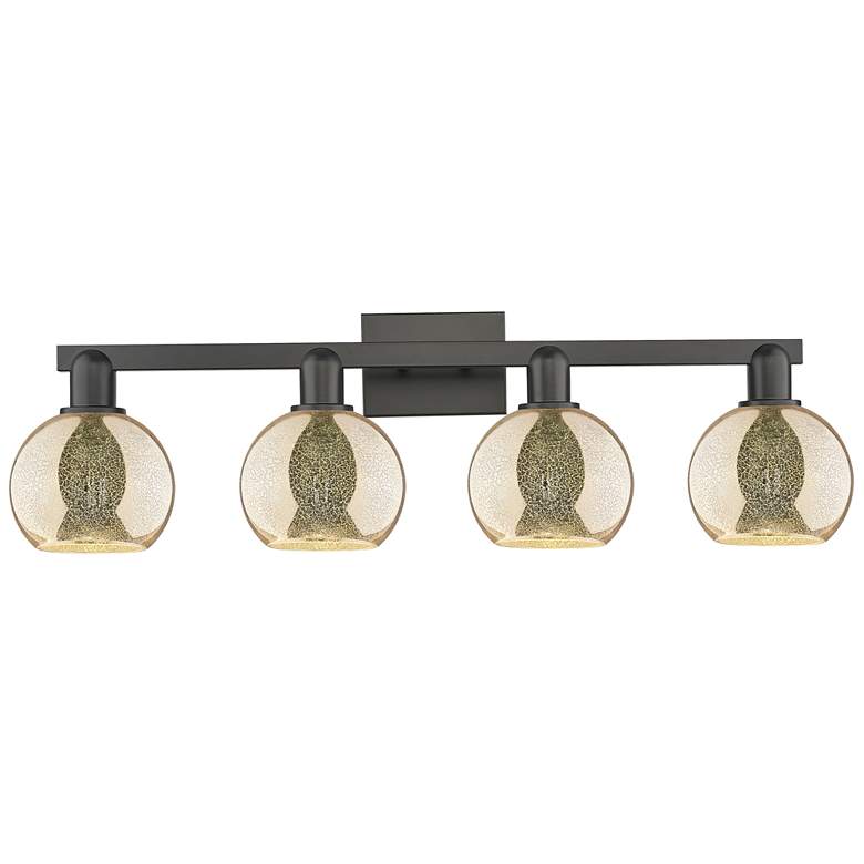Image 1 Arcadia Athens 33"W 4 Light Matte Black Bath Light With Mercury Shade
