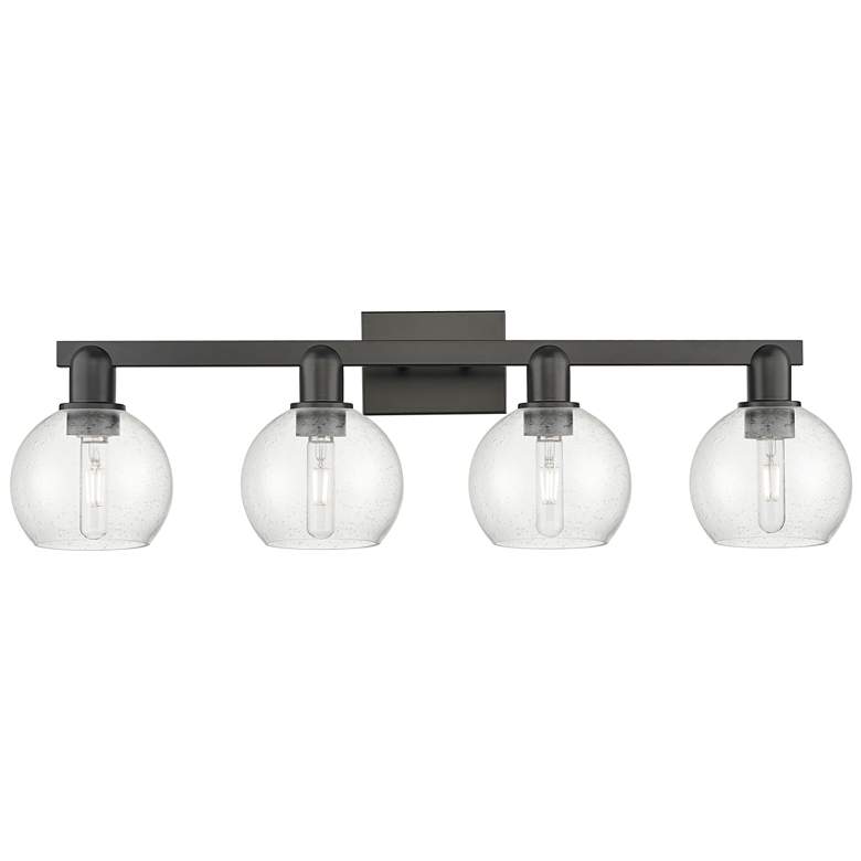 Image 1 Arcadia Athens 33"W 4 Light Matte Black Vanity Light With Seedy Shade