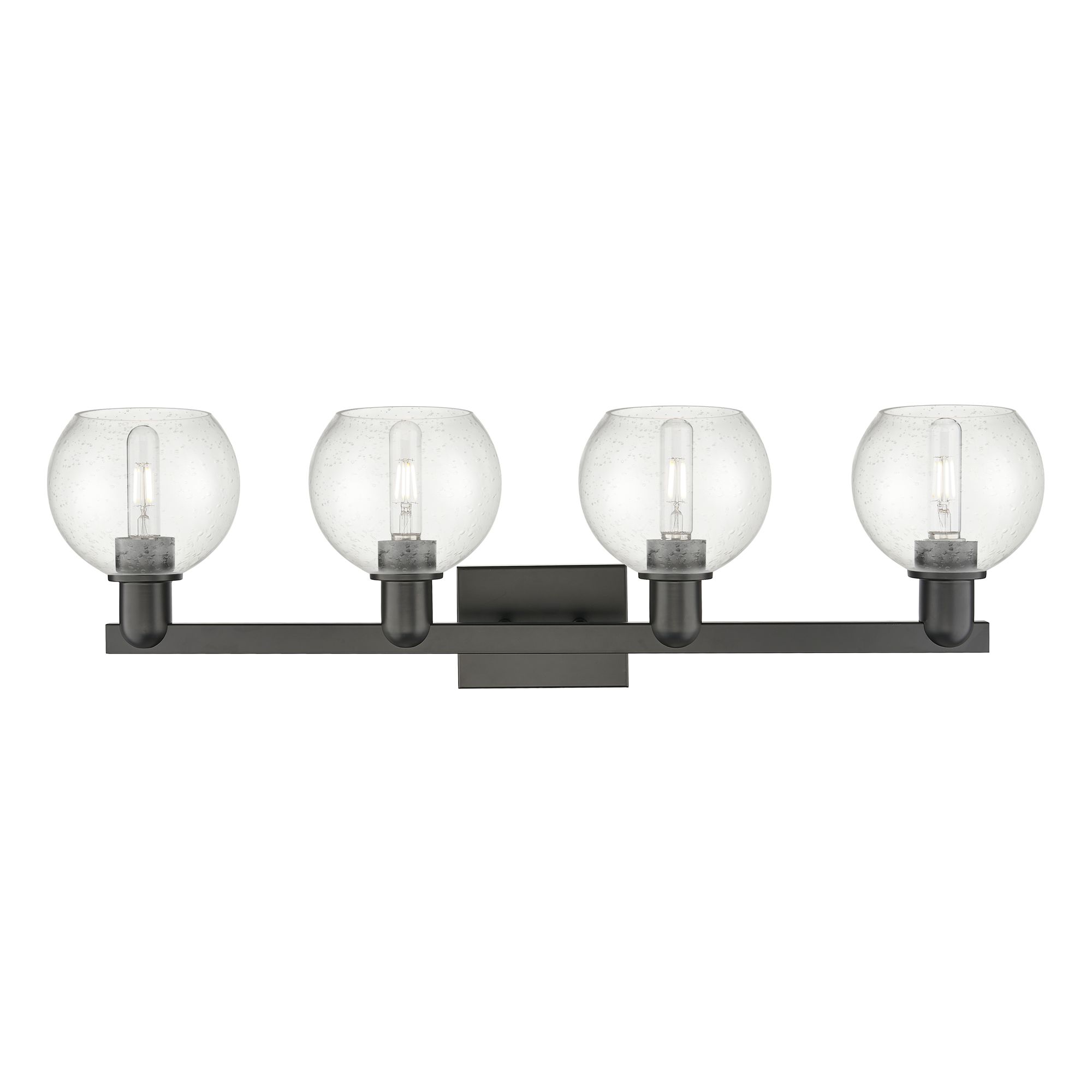 Image 2 Arcadia Athens 33"W 4 Light Matte Black Vanity Light With Seedy Shade more views