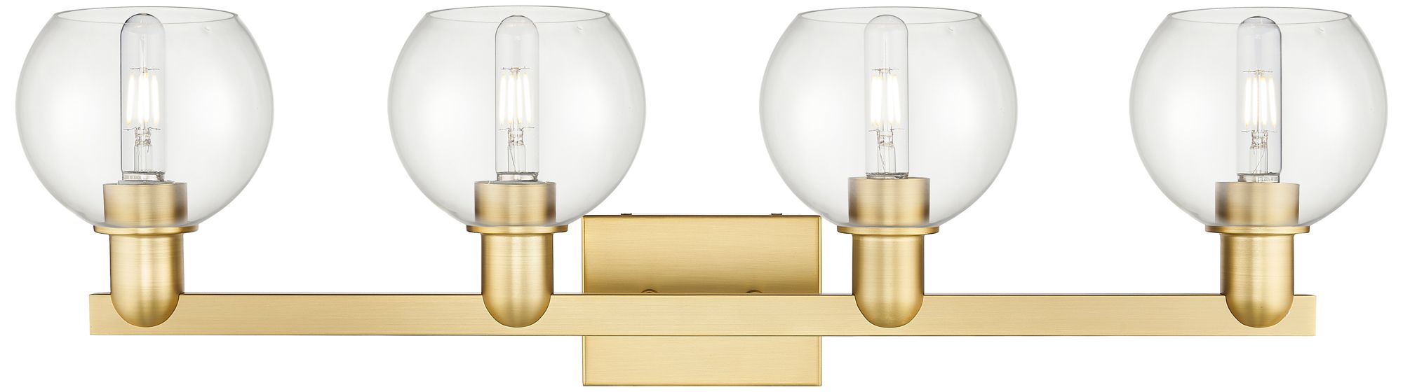 Image 2 Arcadia Athens 33"W 4 Light Satin Gold Vanity Light With Clear Shade more views