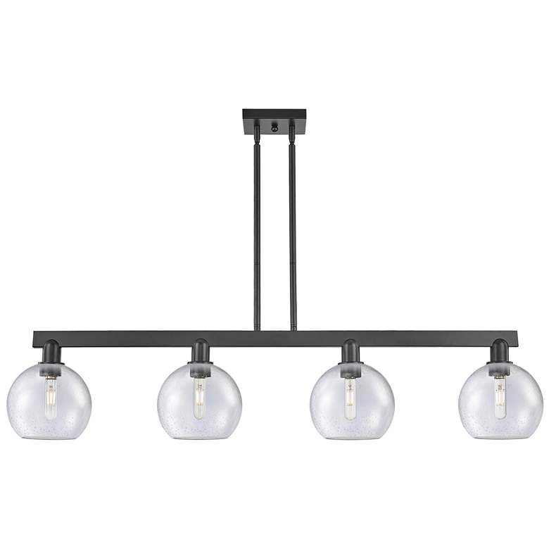 Image 1 Arcadia Athens 51"W 4 Light Black Stem Island Light w/ Seedy Shade