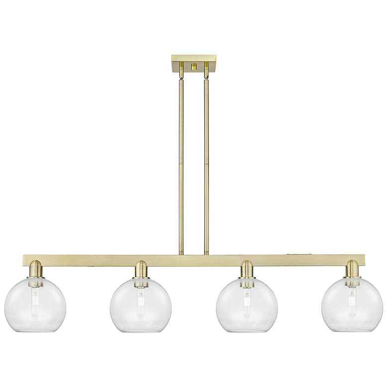 Image 1 Arcadia Athens 51"W 4 Light Brass Stem Island Light w/ Clear Shade