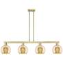 Arcadia Athens 51"W 4 Light Brass Stem Island Light w/ Mercury Shade