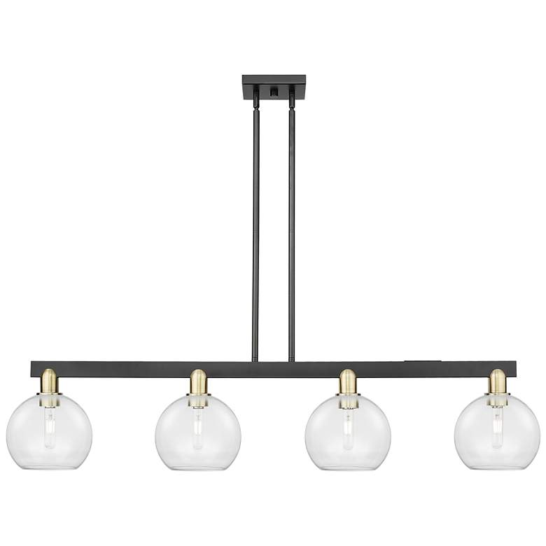 Image 1 Arcadia Athens 51"W 4-Lt Black Brass Stem Island Light w/ Clear Shade