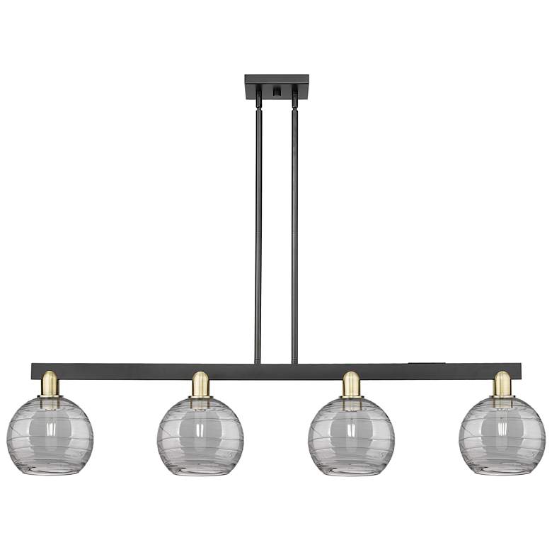 Image 1 Arcadia Athens 51"W 4-Lt Black Brass Stem Island Light w/ Smoke Deco Shade