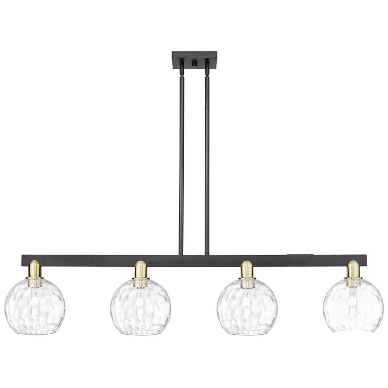 Image 1 Arcadia Athens 51"W 4-Lt Black Brass Stem Island Light w/ Water Glass Shade