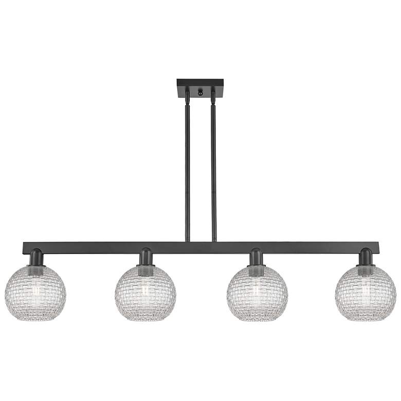 Image 1 Arcadia Athens 51"W 4-Lt Black Stem Island Light w/ Basketweave Shade