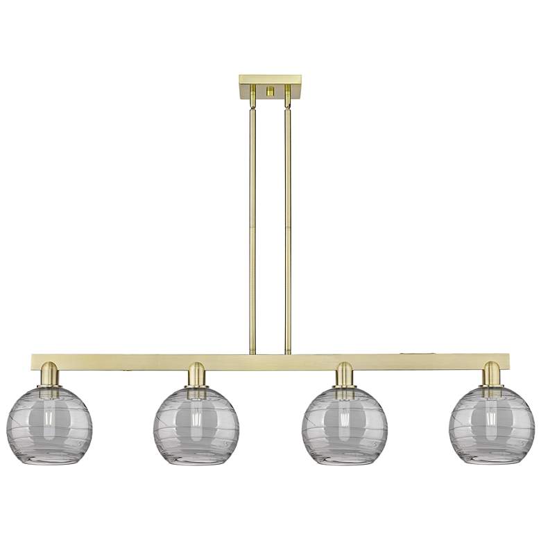 Image 1 Arcadia Athens 51"W 4-Lt Brass Stem Island Light w/ Smoke Deco Shade
