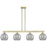 Arcadia Athens 51"W 4-Lt Brass Stem Island Light w/ Smoke Deco Shade