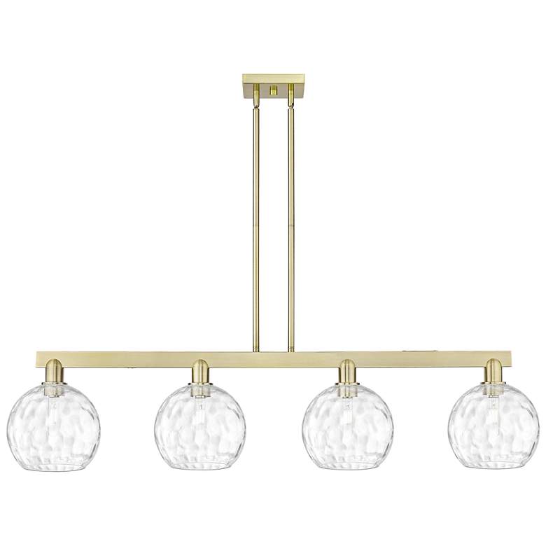 Image 1 Arcadia Athens 51"W 4-Lt Brass Stem Island Light w/ Water Glass Shade