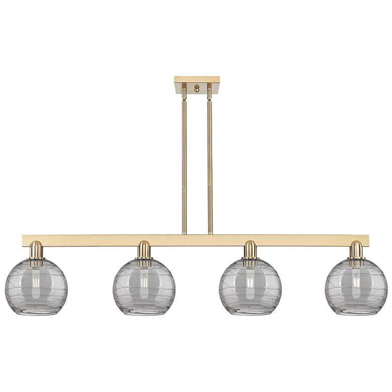 Image 1 Arcadia Athens 51"W 4-Lt Bronze Stem Island Light w/ Smoke Deco Shade