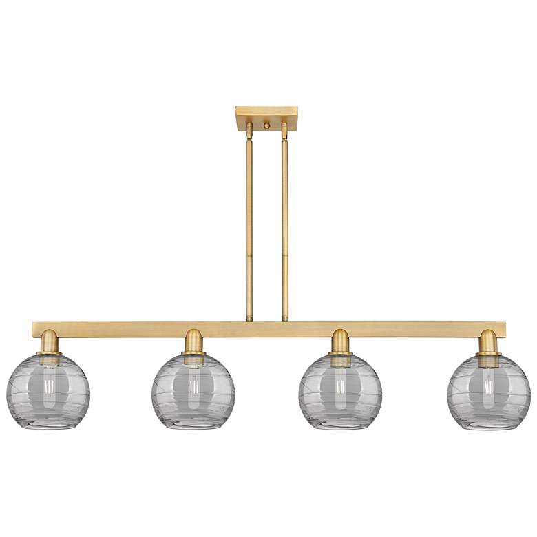 Image 1 Arcadia Athens 51"W 4-Lt Brush Brass Stem Island Light w/ Smoke Deco Shade