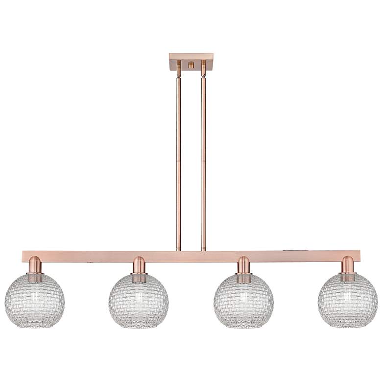 Image 1 Arcadia Athens 51"W 4-Lt Copper Stem Island Light w/ Basketweave Shade