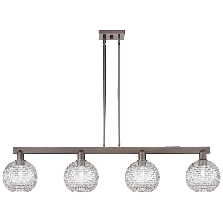 Image 1 Arcadia Athens 51"W 4-Lt Oil Bronze Stem Island Light w/ Basketweave Shade