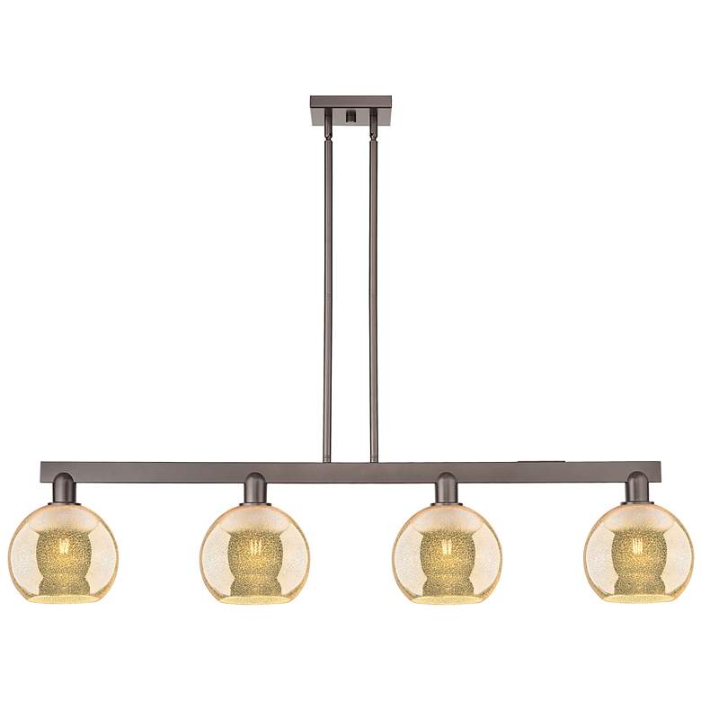 Image 1 Arcadia Athens 51"W 4-Lt Oiled Bronze Stem Island Light w/ Mercury Shade