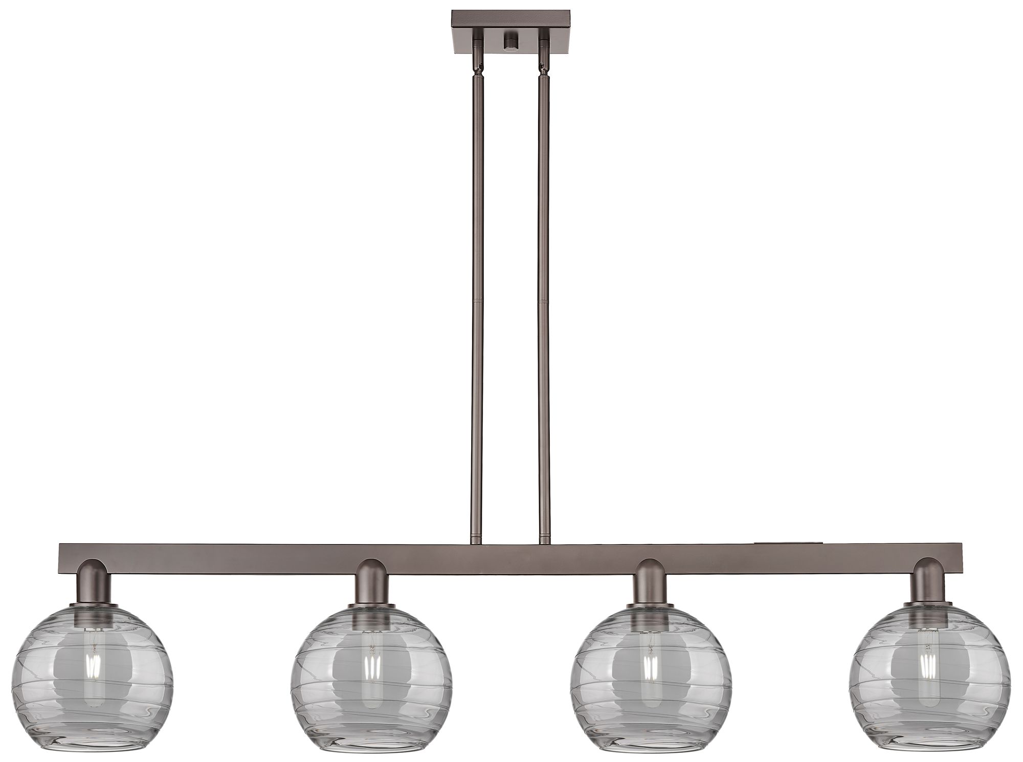 Arcadia Athens 51"W 4-Lt Oiled Bronze Stem Island Light w/ Smoke Deco Shade