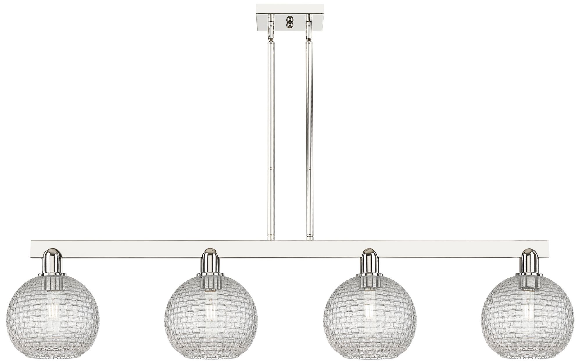 Arcadia Athens 51"W 4-Lt Polish Nickel Stem Island w/ Basketweave Shade