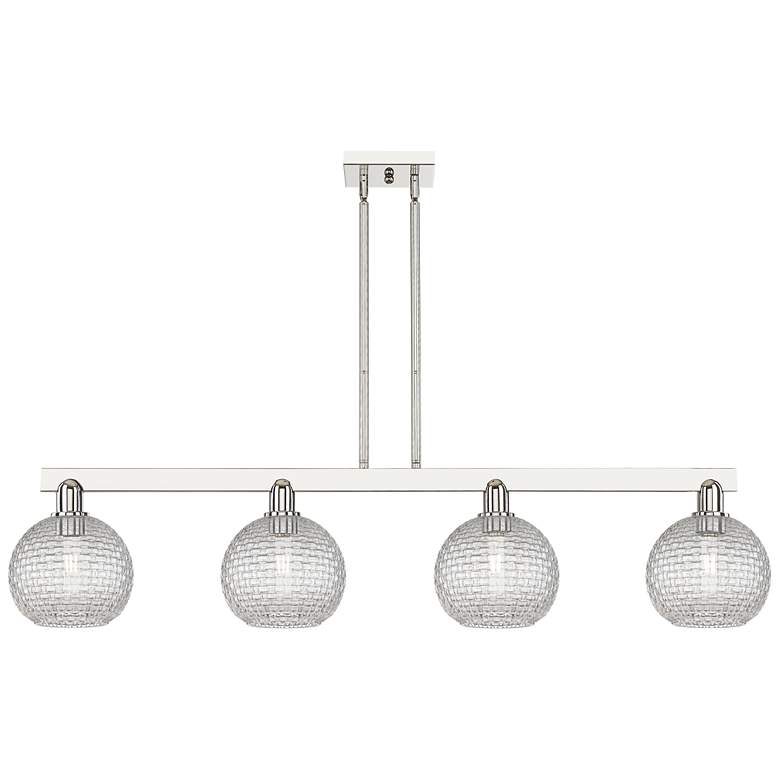 Image 1 Arcadia Athens 51"W 4-Lt Polish Nickel Stem Island w/ Basketweave Shade
