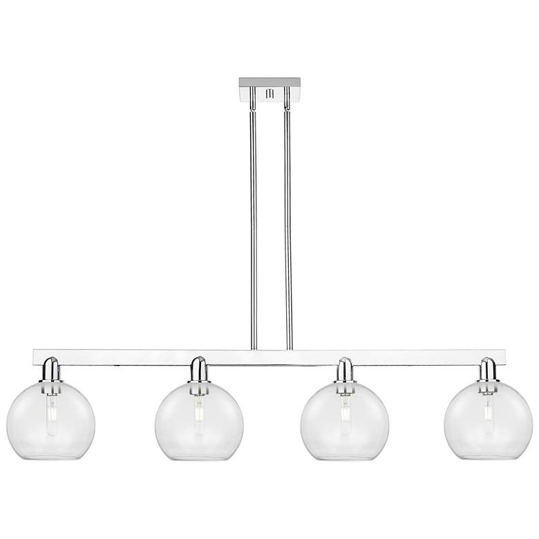 Image 1 Arcadia Athens 51"W 4-Lt Polished Nickel Stem Island Light w/ Clear Shade