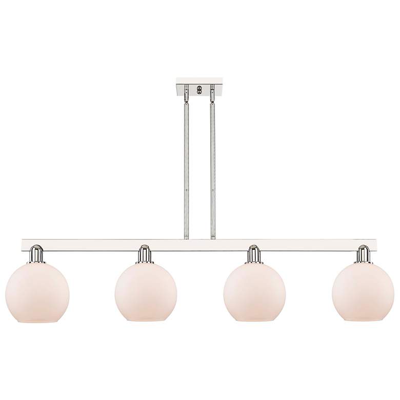 Image 1 Arcadia Athens 51"W 4-Lt Polished Nickel Stem Island Light w/ White Shade