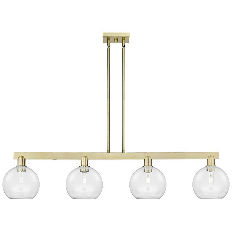 Image 1 Arcadia Athens 53"W 4 Light Brass Stem Island Light w/ Clear Shade