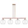 Arcadia Athens 53"W 4 Light Copper Stem Island Light w/ Clear Shade