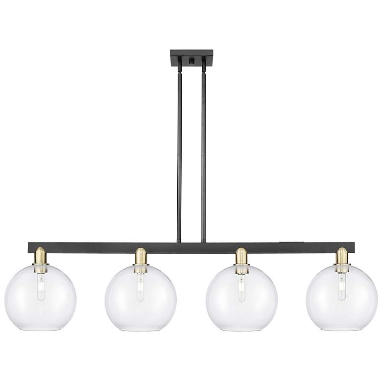 Image 1 Arcadia Athens 53"W 4-Lt Black Brass Stem Island Light w/ Clear Shade