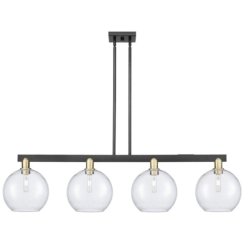 Image 1 Arcadia Athens 53"W 4-Lt Black Brass Stem Island Light w/ Seedy Shade
