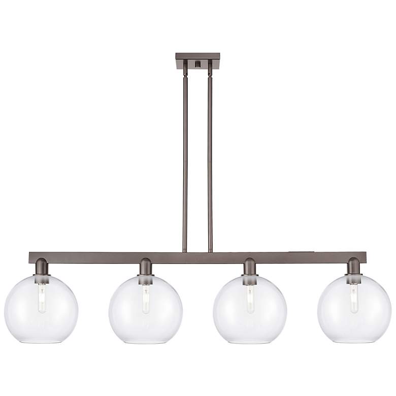Image 1 Arcadia Athens 53"W 4-Lt Oiled Bronze Stem Island Light w/ Clear Shade