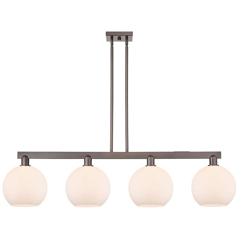 Image 1 Arcadia Athens 53"W 4-Lt Oiled Bronze Stem Island Light w/ White Shade