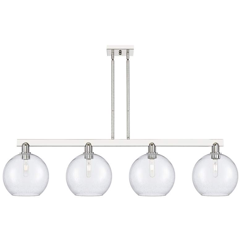 Image 1 Arcadia Athens 53"W 4-Lt Polished Nickel Stem Island Light w/ Seedy Shade