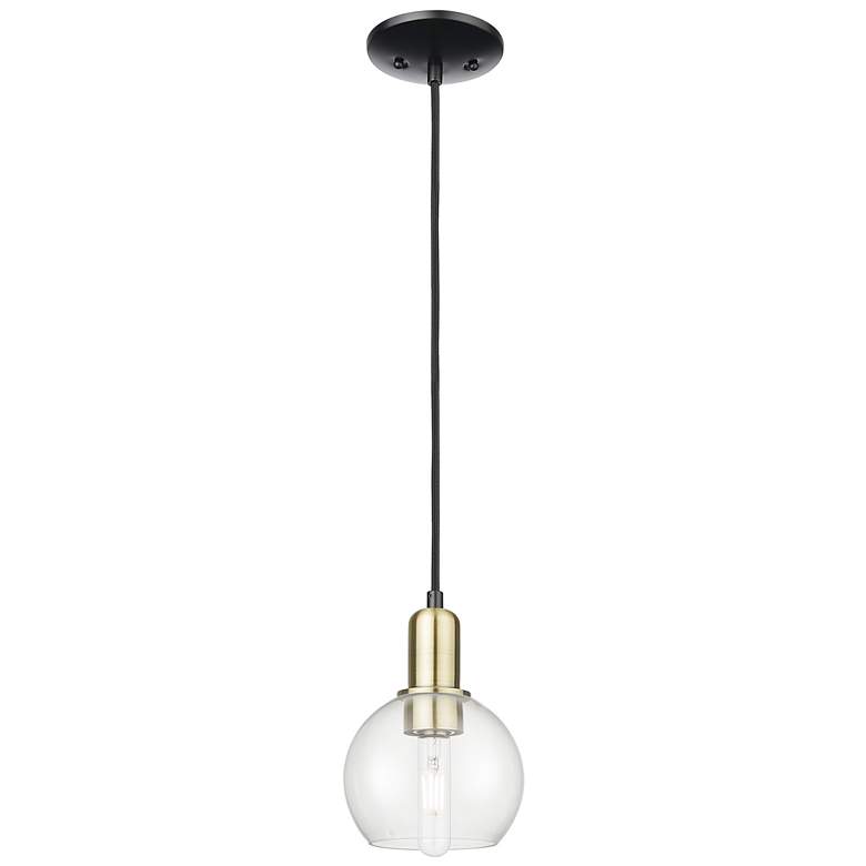Image 1 Arcadia Athens 6"W Black Brass Cord Hung Mini Pendant w/ Clear Shade