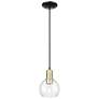 1_Arcadia Athens 6"W Black Brass Cord Hung Mini Pendant w/ Clear Shade