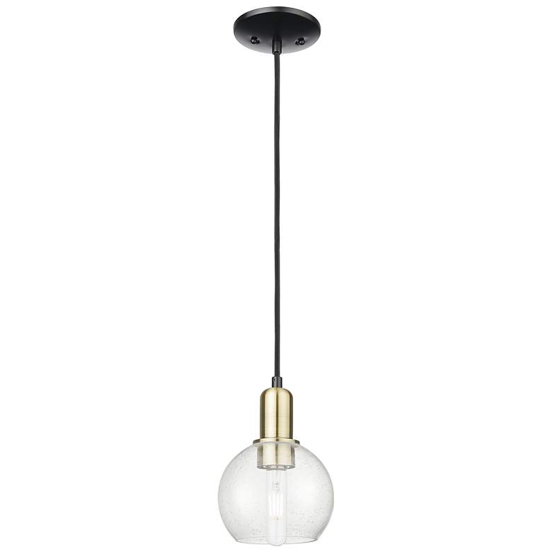 Image 1 Arcadia Athens 6"W Black Brass Cord Hung Mini Pendant w/ Seedy Shade