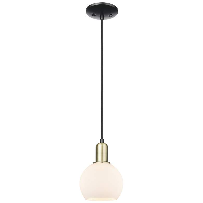 Image 1 Arcadia Athens 6"W Black Brass Cord Mini Pendant w/ Matte White Shade