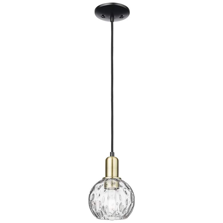 Image 1 Arcadia Athens 6"W Black Brass Cord Mini Pendant w/ Water Glass Shade