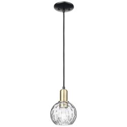 Arcadia Athens 6"W Black Brass Cord Mini Pendant w/ Water Glass Shade