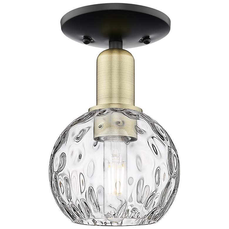 Image 1 Arcadia Athens 6"W Black Brass Semi.Flush Mount w/ Water Glass Shade