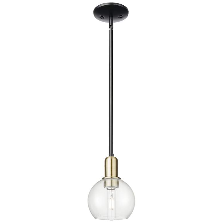 Image 1 Arcadia Athens 6"W Black Brass Stem Hung Mini Pendant w/ Clear Shade