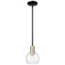 Arcadia Athens 6"W Black Brass Stem Hung Mini Pendant w/ Clear Shade