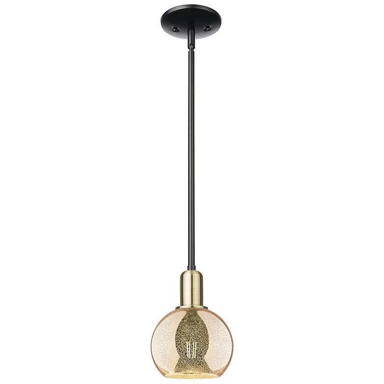 Image 1 Arcadia Athens 6"W Black Brass Stem Hung Mini Pendant w/ Mercury Shade
