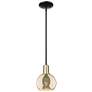Arcadia Athens 6"W Black Brass Stem Hung Mini Pendant w/ Mercury Shade